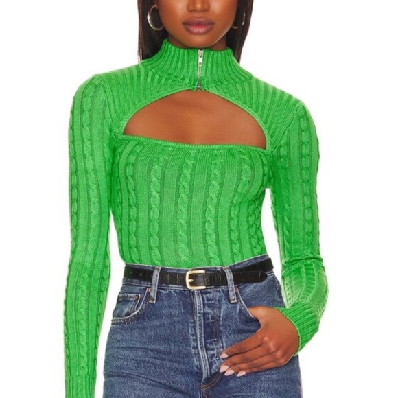 Superdown Neon Green Cable Knit Cutout Top - Picture 1 of 3